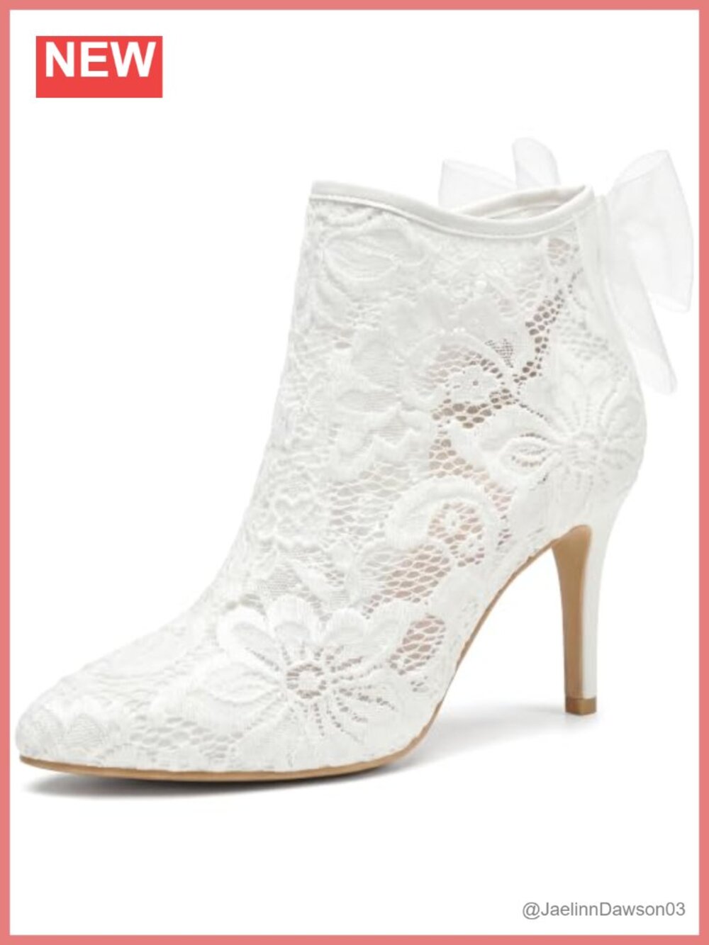 Floral Lace Pointed Toe Stiletto Heeled Tulle Bow Ankle Boots